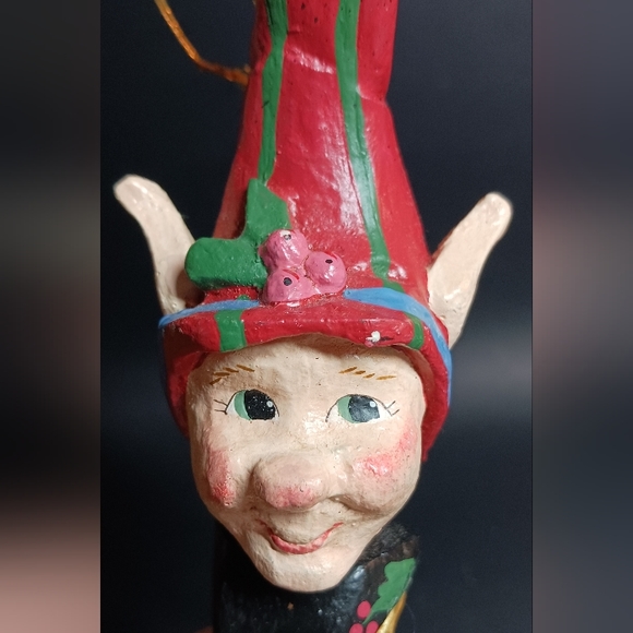Vintage 1994 House of Hatten Christmas elf ornament 10" tall jingle bell HP Xmas - Picture 6 of 6